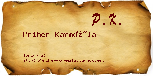 Priher Karméla névjegykártya
